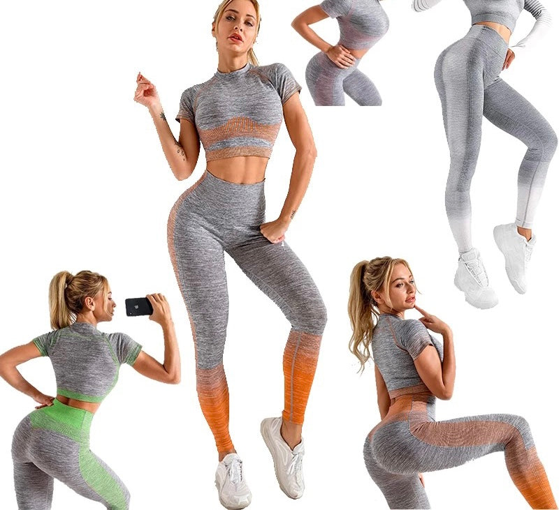 Stylish Green Short Sleeve Top Seamless Knit Leggings Stunning Style