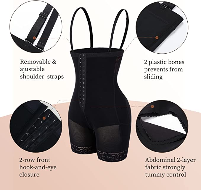 Black Detachable Straps Full Body Shaper Big Size Tummy Trimmer