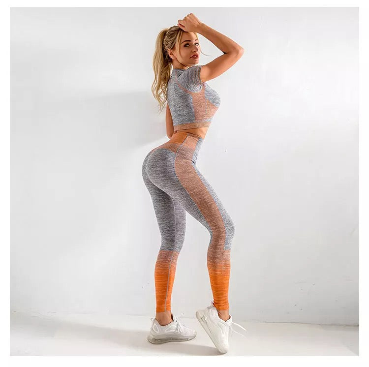 Stylish Short Sleeve Top Seamless Knit Leggings Stunning Style