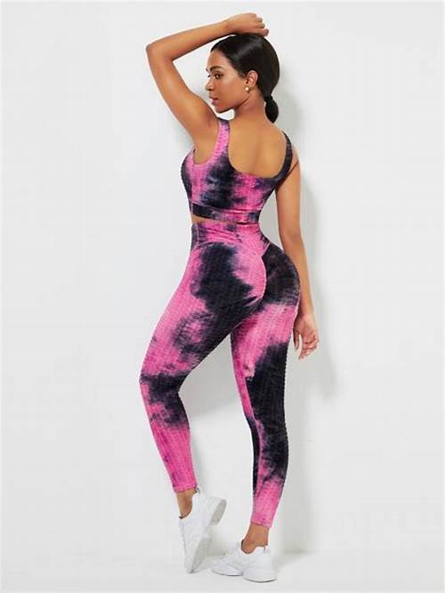 Pink tie-dye two piece yoga sets