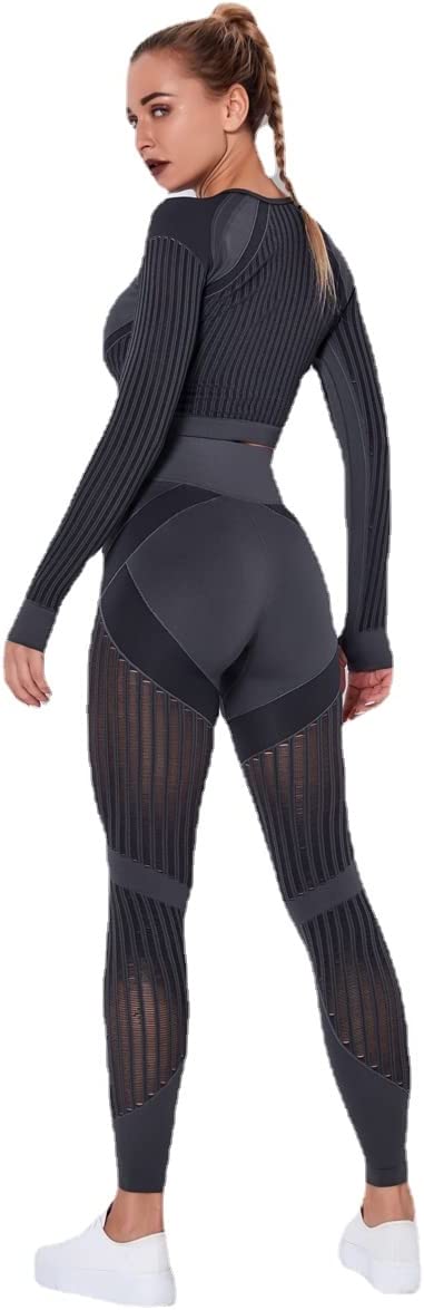 Black Seamless Knit active wear/Yoga Set With Thumb Hole Sensual Silhouette