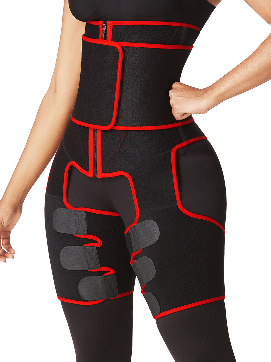 Red and Black Colour Block Thigh, Tummy And Waist Slimmer Control Shapewear