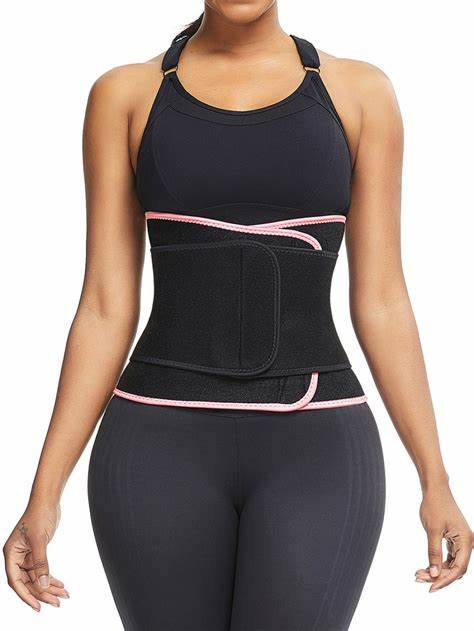 Shimmer Pink And Black Neoprene Waist Cincher Suitable For Running