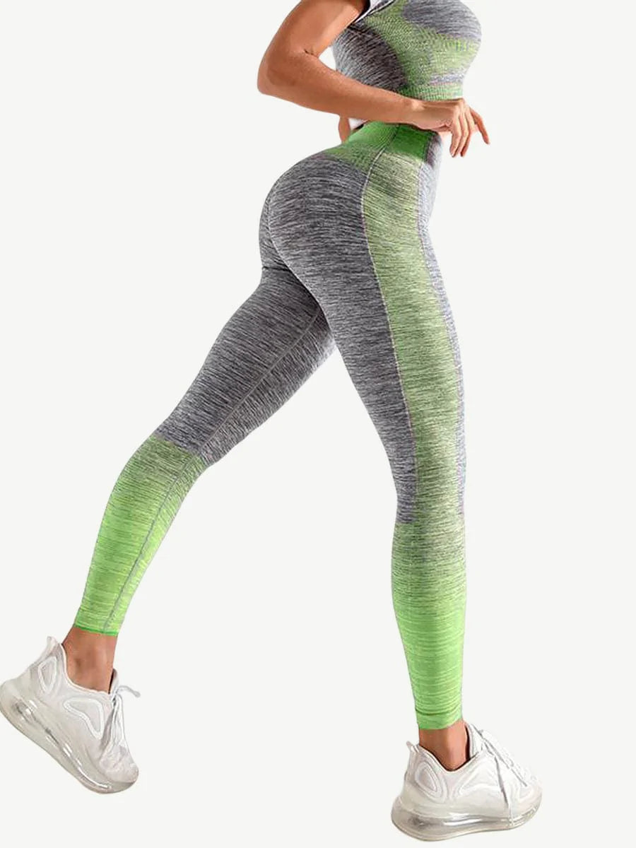 Stylish Green Short Sleeve Top Seamless Knit Leggings Stunning Style