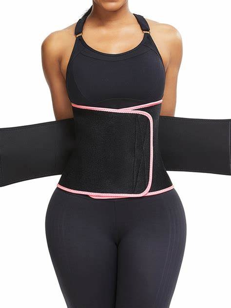 Shimmer Pink And Black Neoprene Waist Cincher Suitable For Running-image