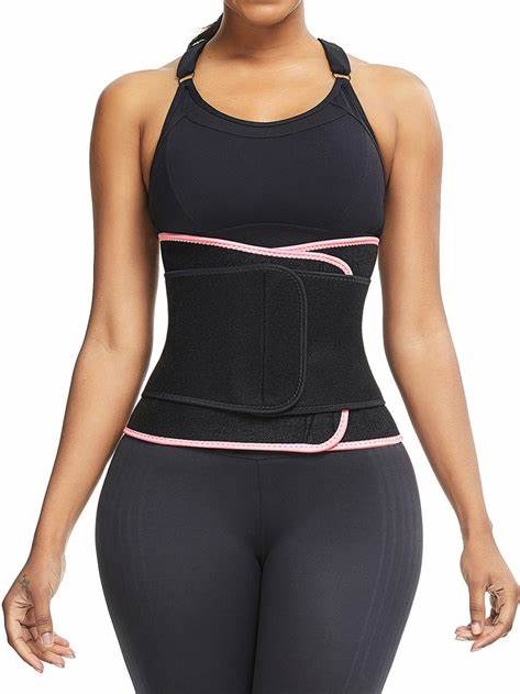 Shimmer Pink And Black Neoprene Waist Cincher Suitable For Running-image