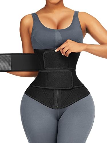 Black Neoprene Sauna Waist Trainer Embossing Double Belts Fitness-image