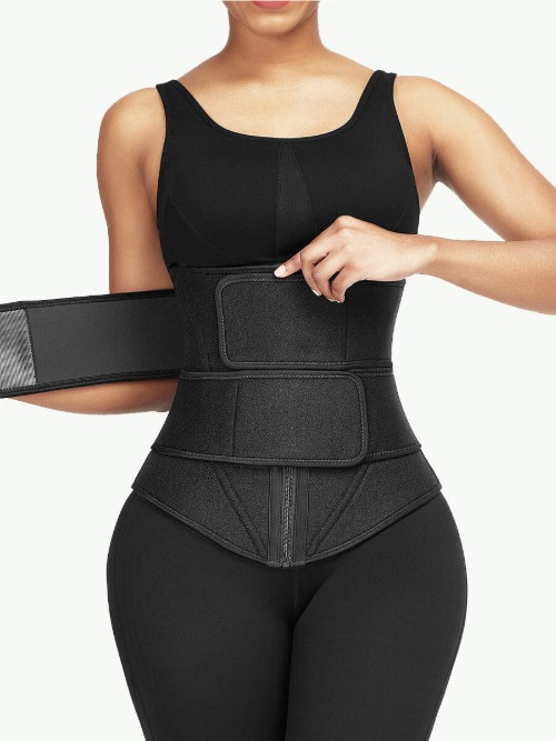 Black Neoprene Sauna Waist Trainer Embossing Double Belts Fitness-image