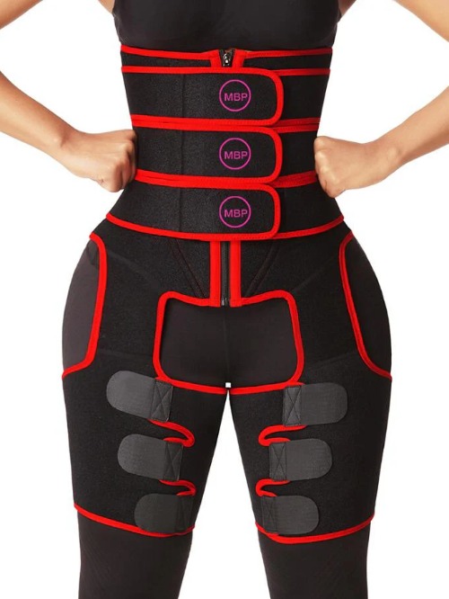 Thigh And Waist Slimmer Shapewear Red High Rise colour block slim waist-image