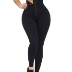 Black High Waist Hooks Waist Trainer Shapewear Leggings Smooth Silhouette-image