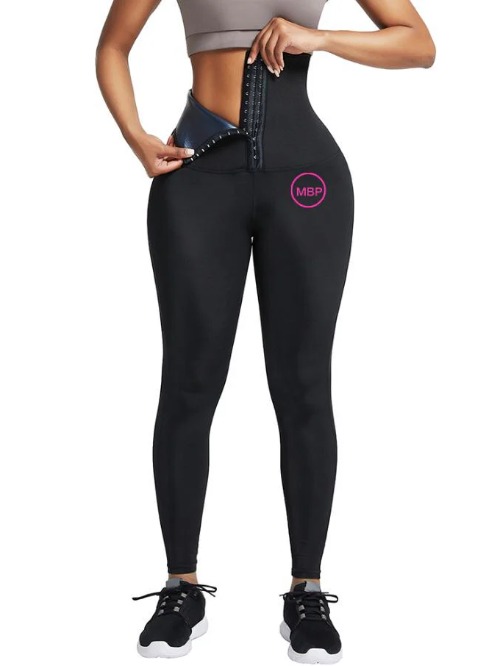 Black Neoprene Leggings Shaper 3 Rows Hooks High Rise Lose Weight-image