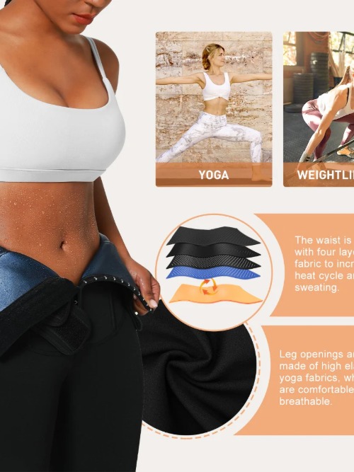 Black Neoprene Leggings Shaper 3 Rows Hooks High Rise Lose Weight-image