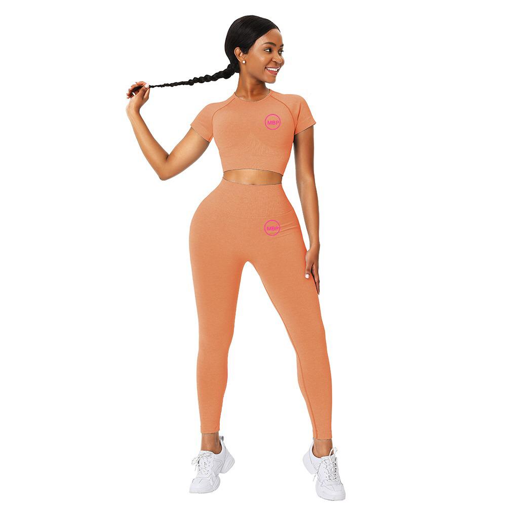 Orange Crop Short Sleeves Sweat Suit Seamless Stretch yoga set