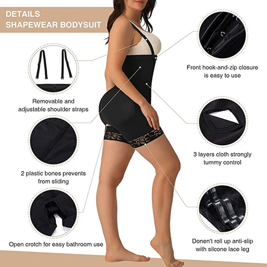 Black Detachable Straps Full Body Shaper Big Size Tummy Trimmer