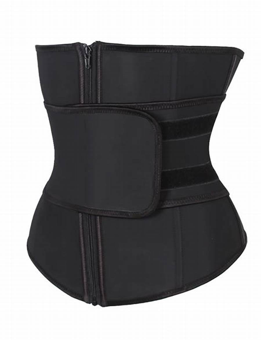 Black Zipper Latex Waist Trainer Belt High Compression