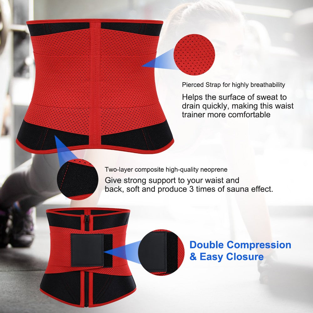 Red 10 Steel Bones Neoprene Waist Trainer Calories Burning