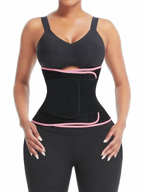 Shimmer Pink And Black Neoprene Waist Cincher Suitable For Running