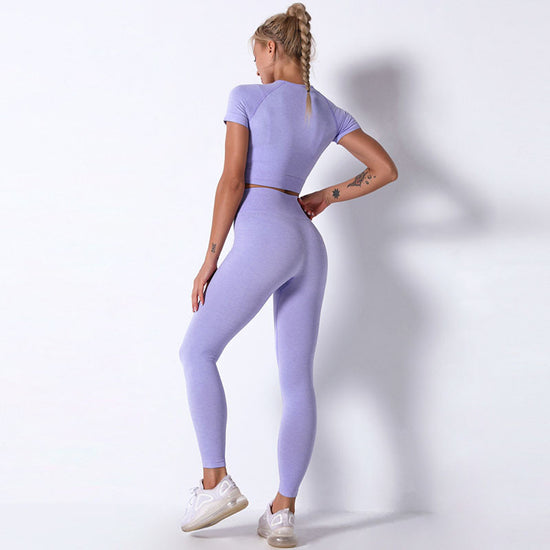 Purple Crop Short Sleeves Active wear/ yoga set Seamless Stretch