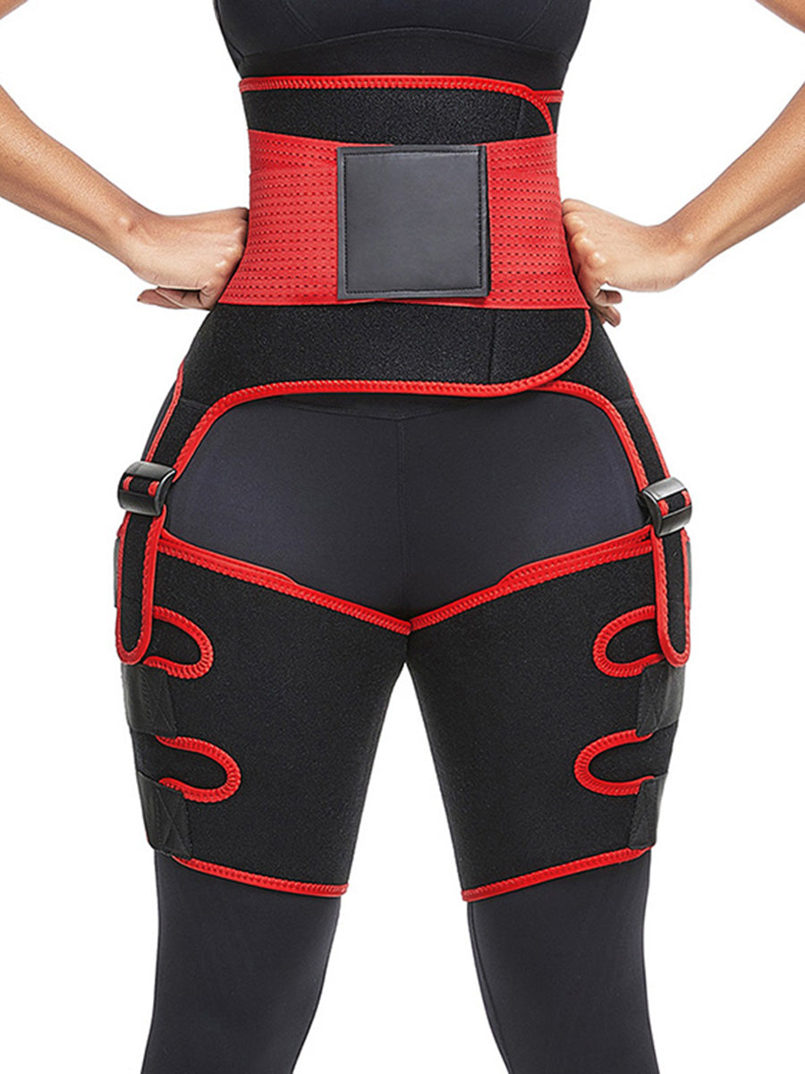 Red and Black Neoprene Adjustable Thigh And Waist Trainer Flatten Tummy