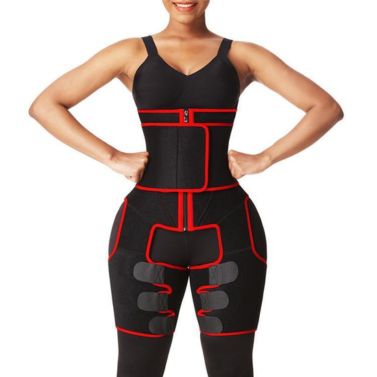 Red and Black Colour Block Thigh, Tummy And Waist Slimmer Control Shapewear